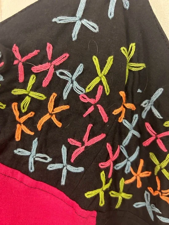 Leopards & Roses Red Sleeveless Midi Hippie Dress Pink Floral Boho Cotton 1X New - Picture 6 of 16